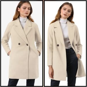 Allegra K Notched Lapel Double Breasted Pea Coat